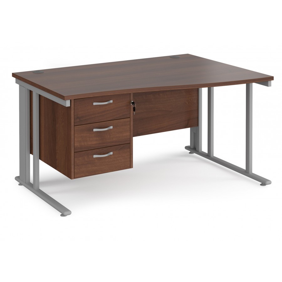 Maestro Cable Managed Leg Wave Desk with Three Drawer Pedestal